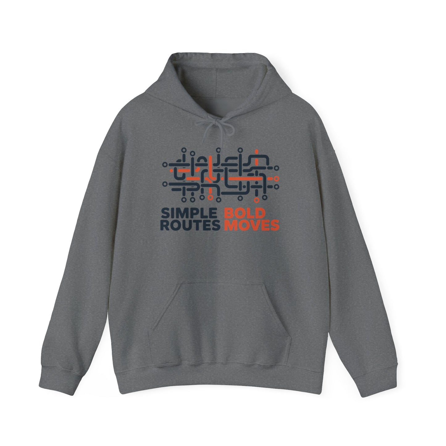 Men's Heavy Blend™ Hooded Sweatshirt, Simple Routes Bold Moves Hoodie, Unisex Metro Map Graphic, Urban Streetwear