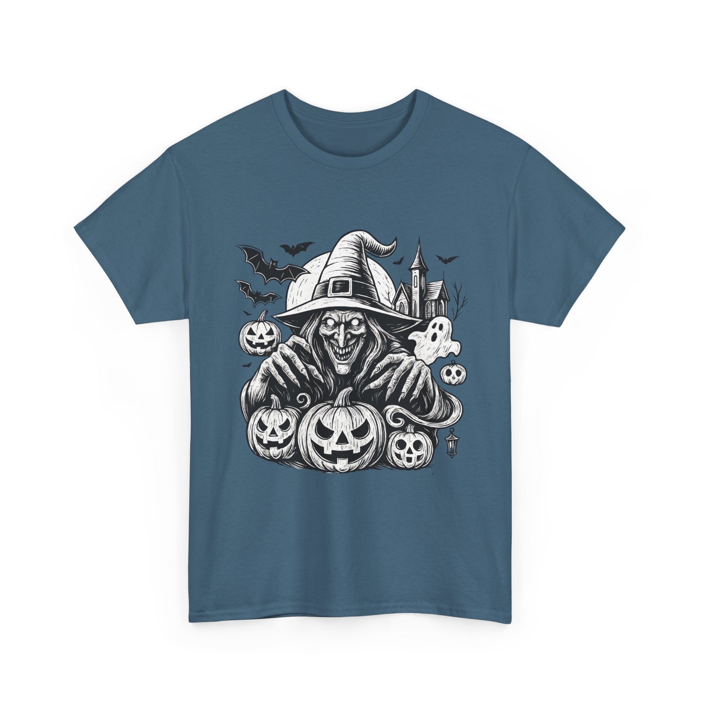 Scary Witch Halloween Shirt Women, Gothic Pumpkin Ghost Tee, Spooky Horror Tee with Bats