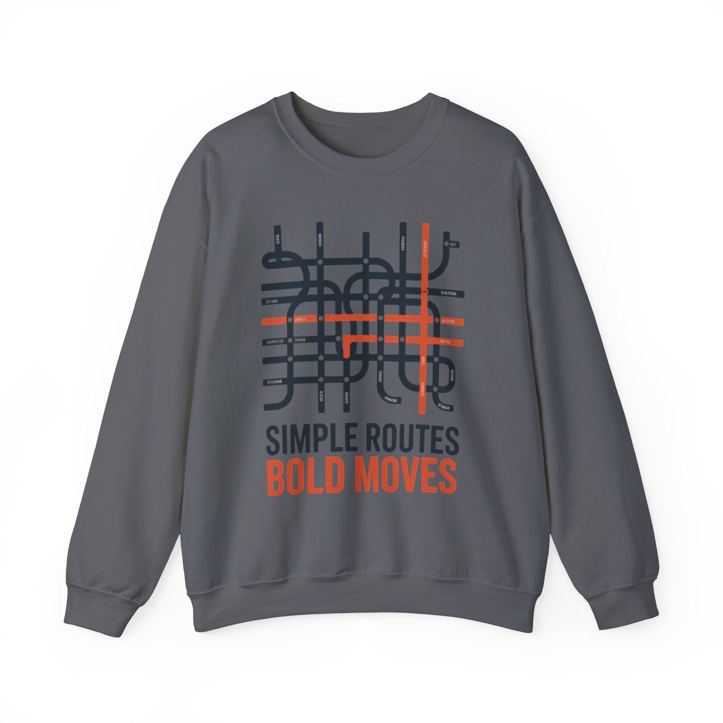 Men's Heavy Blend™ Crewneck Sweatshirt, Simple Routes Bold Moves Sweatshirt, Minimalist Metro Map Graphic Pullover