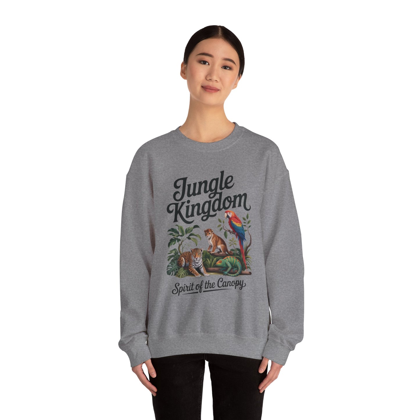 Jungle Kingdom Womens Sweatshirt, Cozy Jungle Crewneck, Nature Lover Gift, Wildlife Artwork, Eco-Conscious Apparel, Animal Enthusiast Clothing