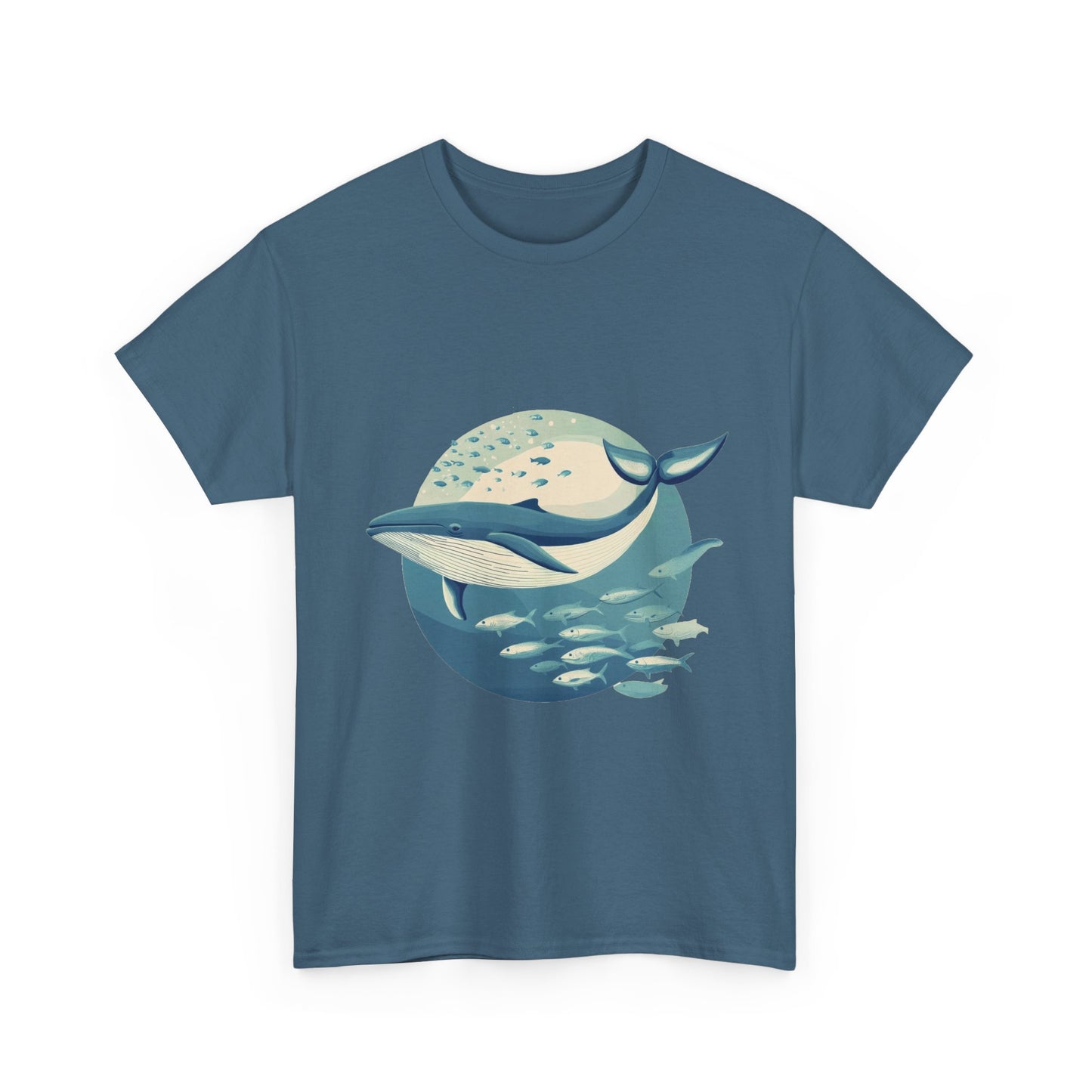 Whale and Fish Unisex Heavy Cotton Tee, Ocean Lover Shirt, Nature Tee, Sea Creature Gift, Casual Summer Top, Ocean Whale Graphic Tee