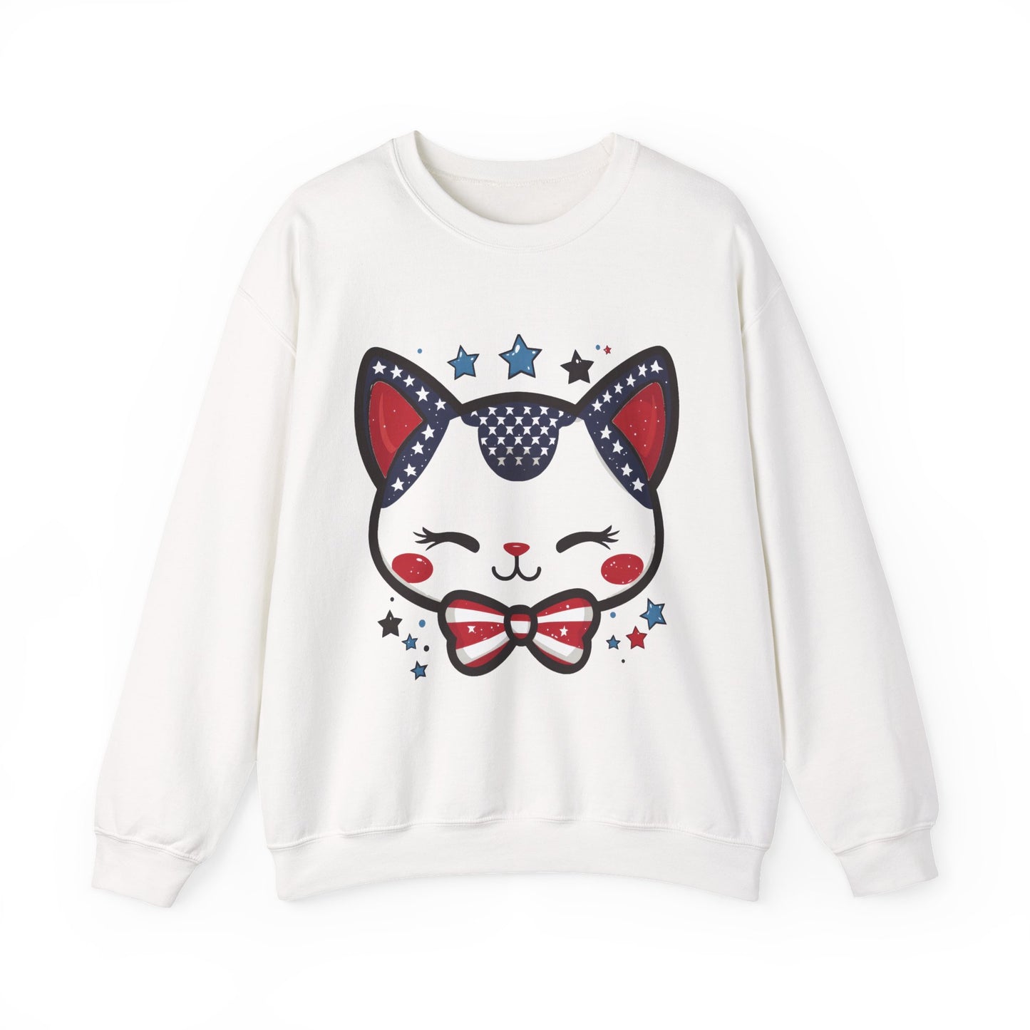 Cute Patriotic Cat Graphic Sweatshirt, Cozy Women's Crewneck, Cat Lover Gift, Fourth of July, Perfect for Holidays and Celebrations