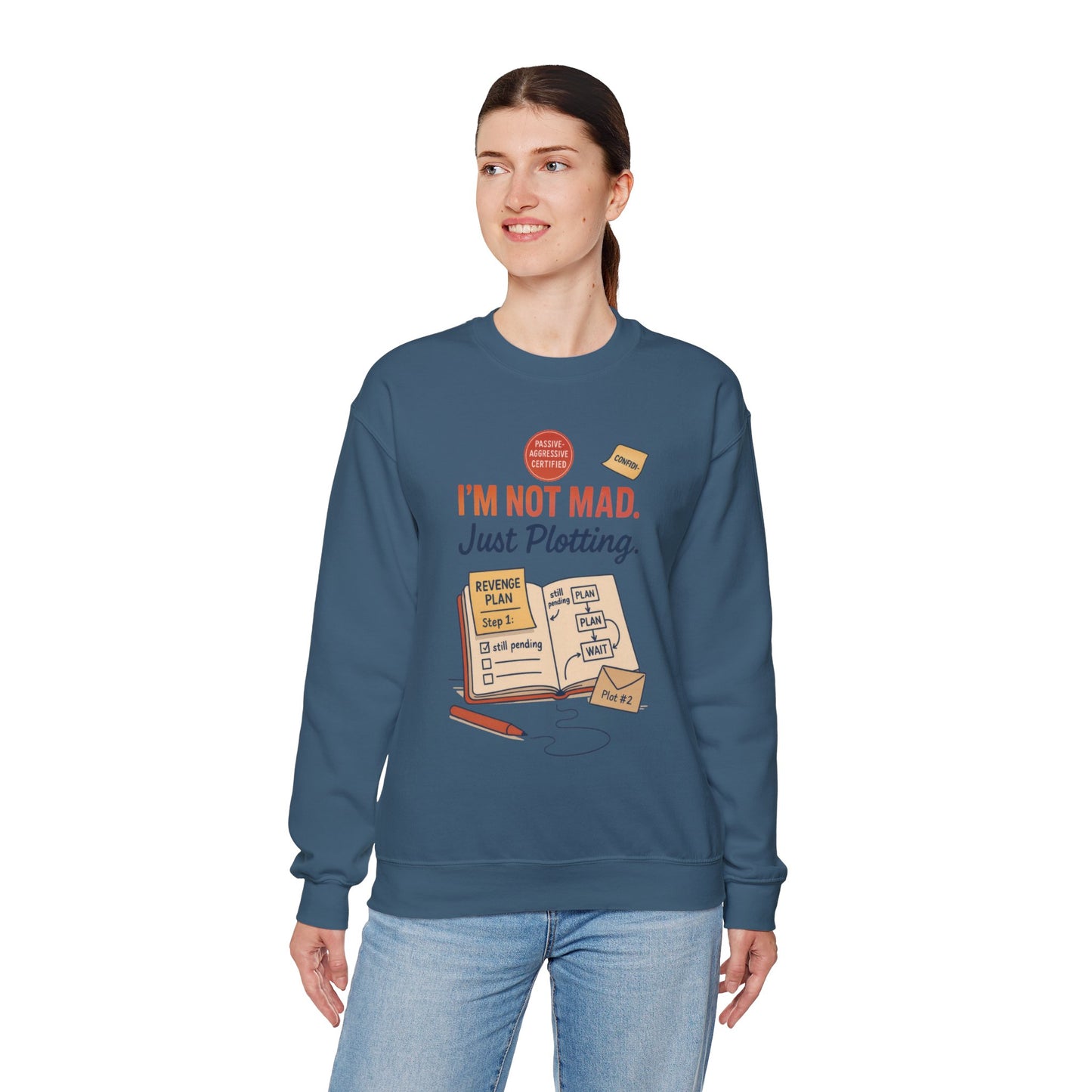 Funny Women's Revenge Sweatshirt, I'm Not Mad Just Plotting, Passive Aggressive Sarcastic Crewneck for Her, Funny Plotting Sweatshirt