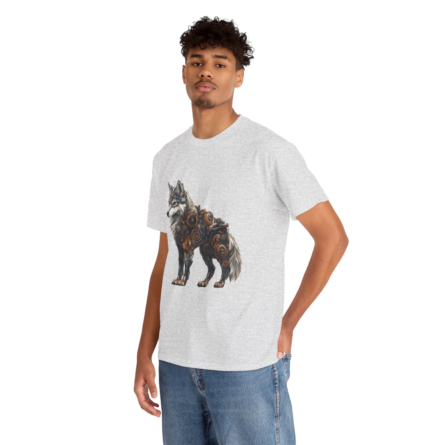 Steampunk Wolf Tee, Mechanical Wolf T-Shirt, Unisex Heavy Cotton Shirt, Graphic T-Shirt, Unique Design,Futuristic Animal Lover Gift Shirt