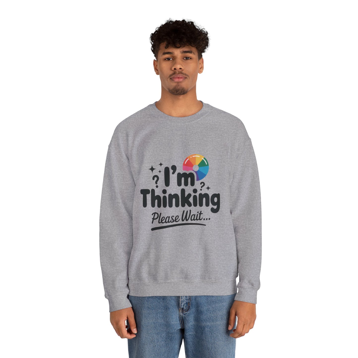 Funny - Im Thinking Please Wait - Mens Sweatshirt, Cute Geeky Gift for Introverts, Programmers, Designers, Humor Crewneck, Gift for Adults