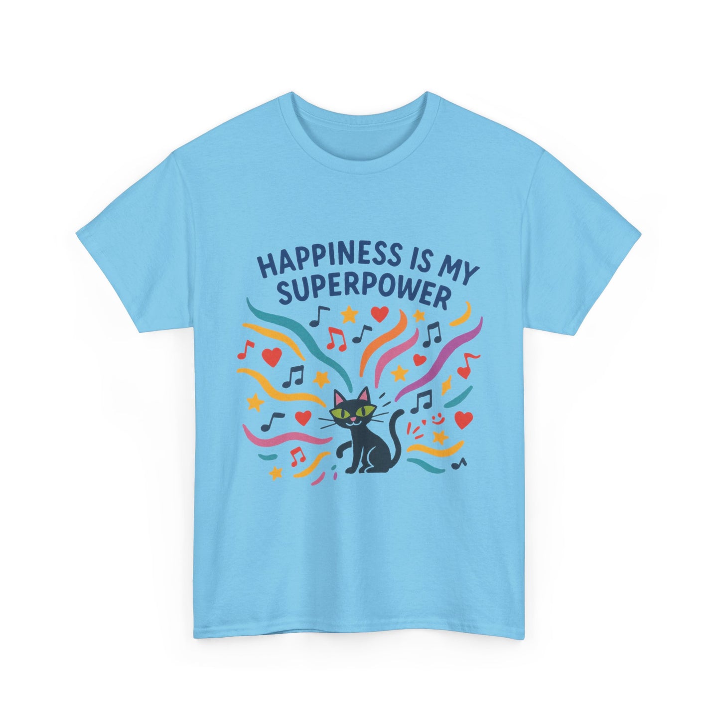 Happiness is My Superpower Tee - Fun Womens Cotton T-Shirt, Gift for Cat Lovers, Cute Pet Apparel, Everyday Wear, Positive Vibes