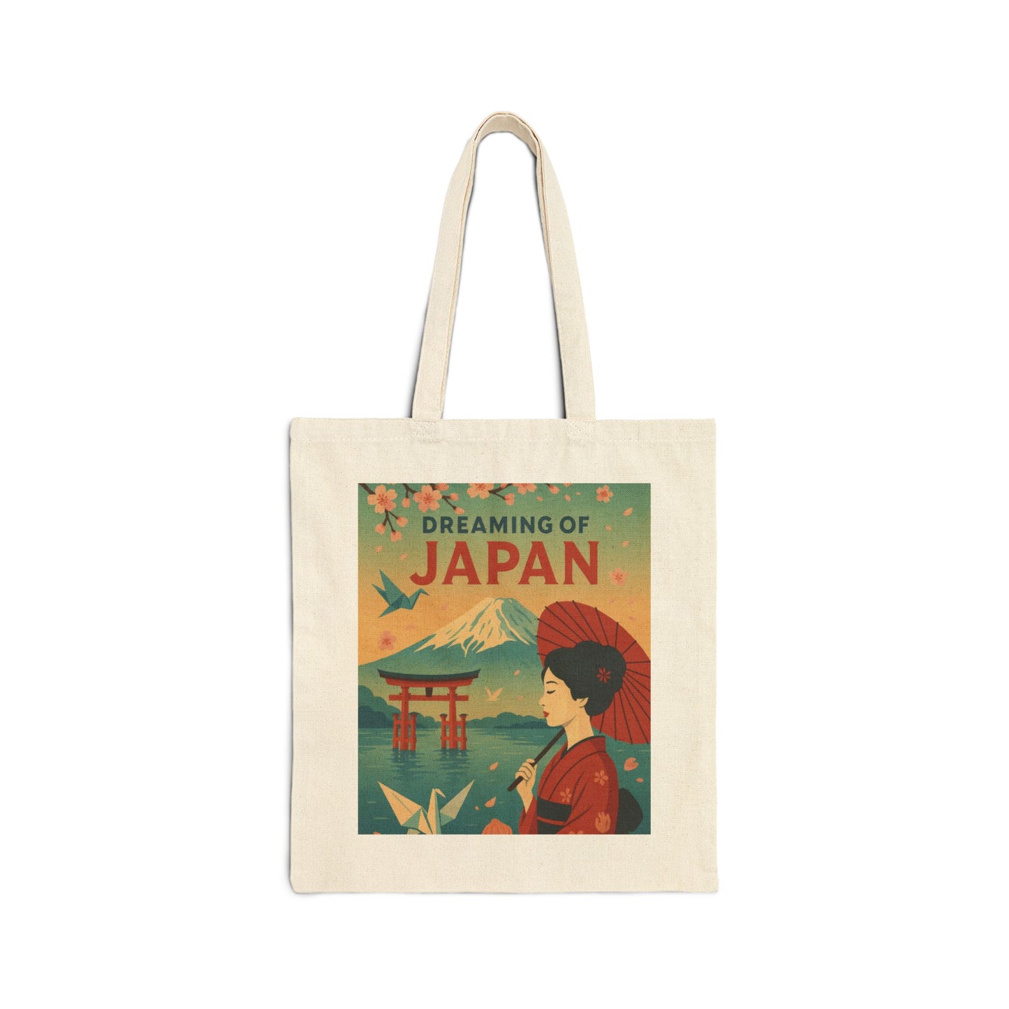 Dreaming of Japan Canvas Tote Bag, Eco-friendly Bag, Travel Tote, Gift for Travelers, Japanese Art Bag, Floral Design Bag