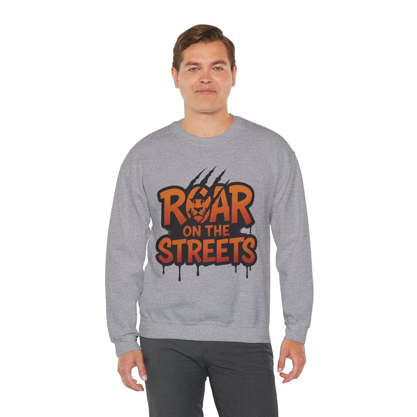 Men's Heavy Blend™ Crewneck Sweatshirt, Roar on the Streets Mens Lion Crewneck Sweatshirt