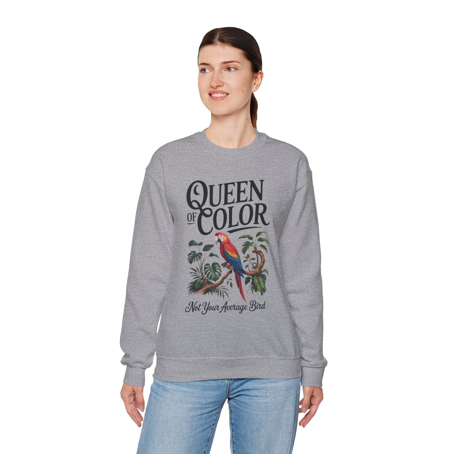 Vibrant Crewneck Womens Sweatshirt, Colorful Apparel, Bird Design, Cozy Layering, Gift for Nature Lovers, Fun Fashion