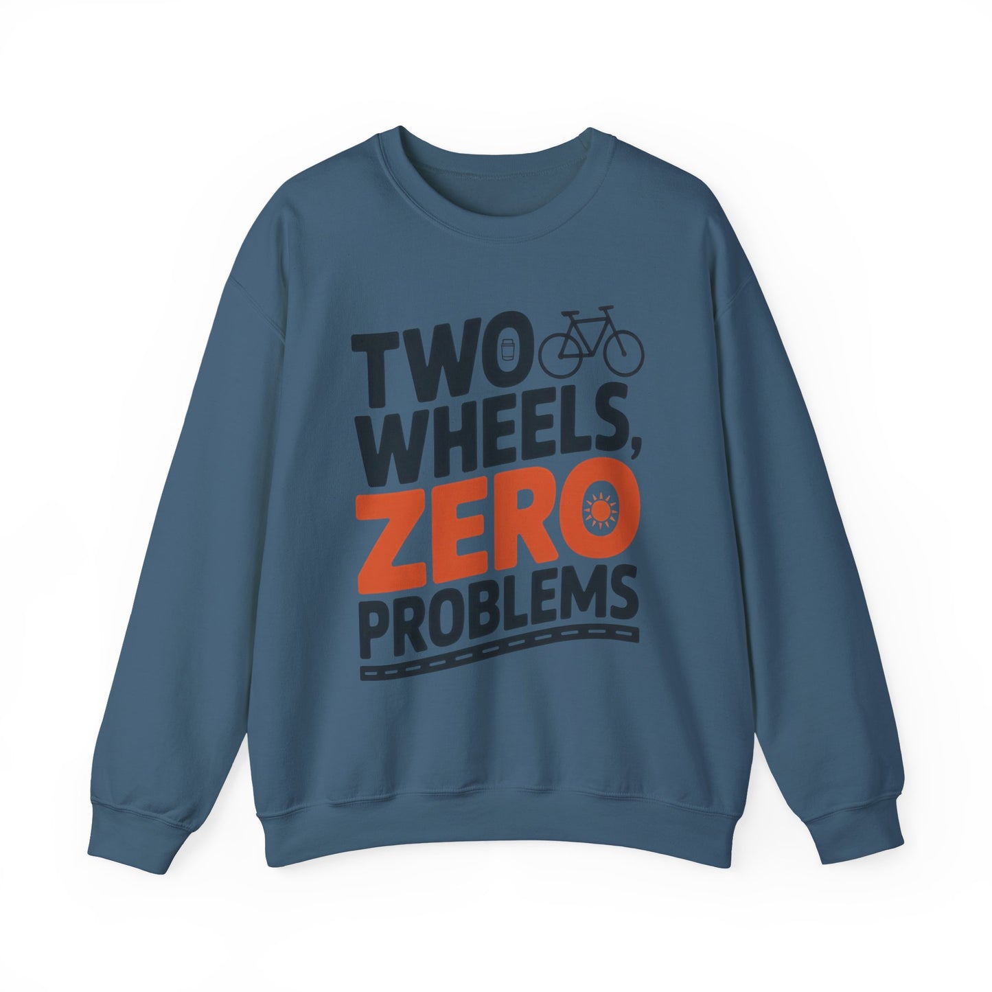 Men's Heavy Blend™ Crewneck Sweatshirt, Two Wheels Zero Problems Mens Casual Biker Sweatshirt, Gift for Cyclists