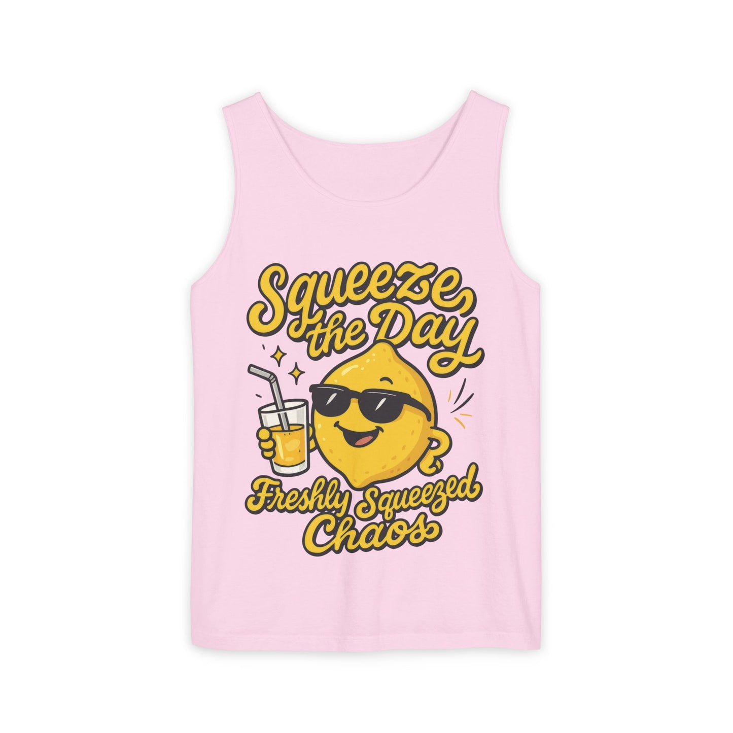 Squeeze The Day Womens Tank Top - Funny Lemon Pun Shirt - Freshly Squeezed Chaos Summer Citrus Top, Casual Beachwear, Fun Summer Apparel