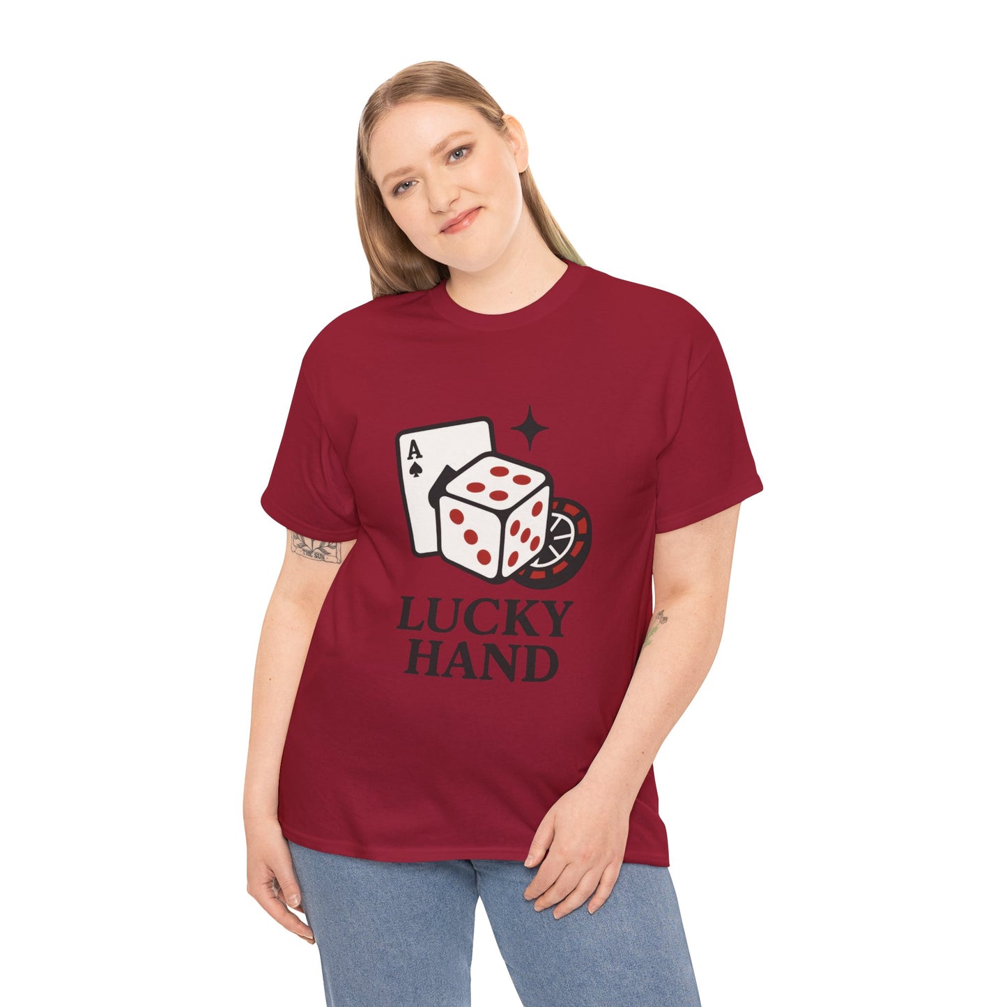 Lucky Hand Unisex Heavy Cotton Tee, Gambling Shirt, Casino Wear, Good Luck Gift, Poker T-Shirt, Casual Vintage Style