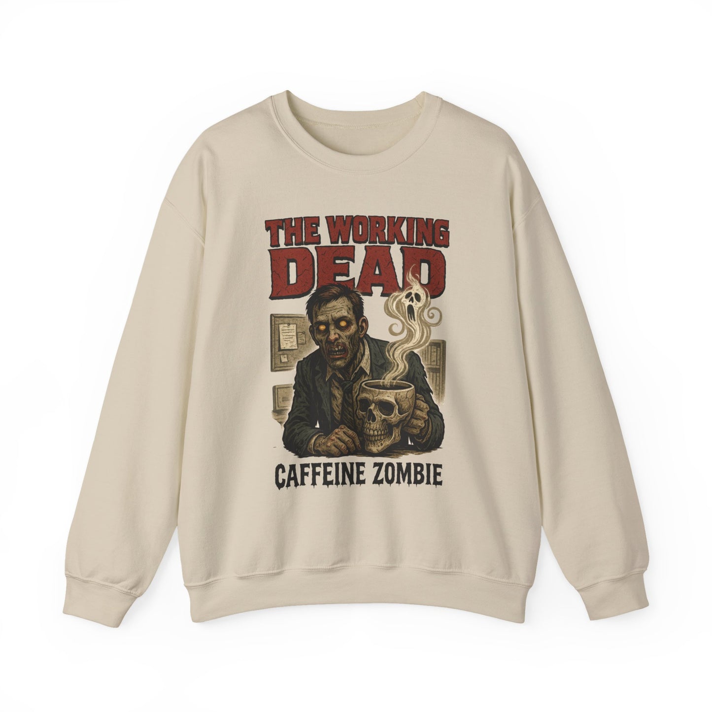 The Working Dead Men's Funny Zombie Sweatshirt, Office Humor Crewneck, Halloween Zombie Top, Coffee Zombie Sweatshirt