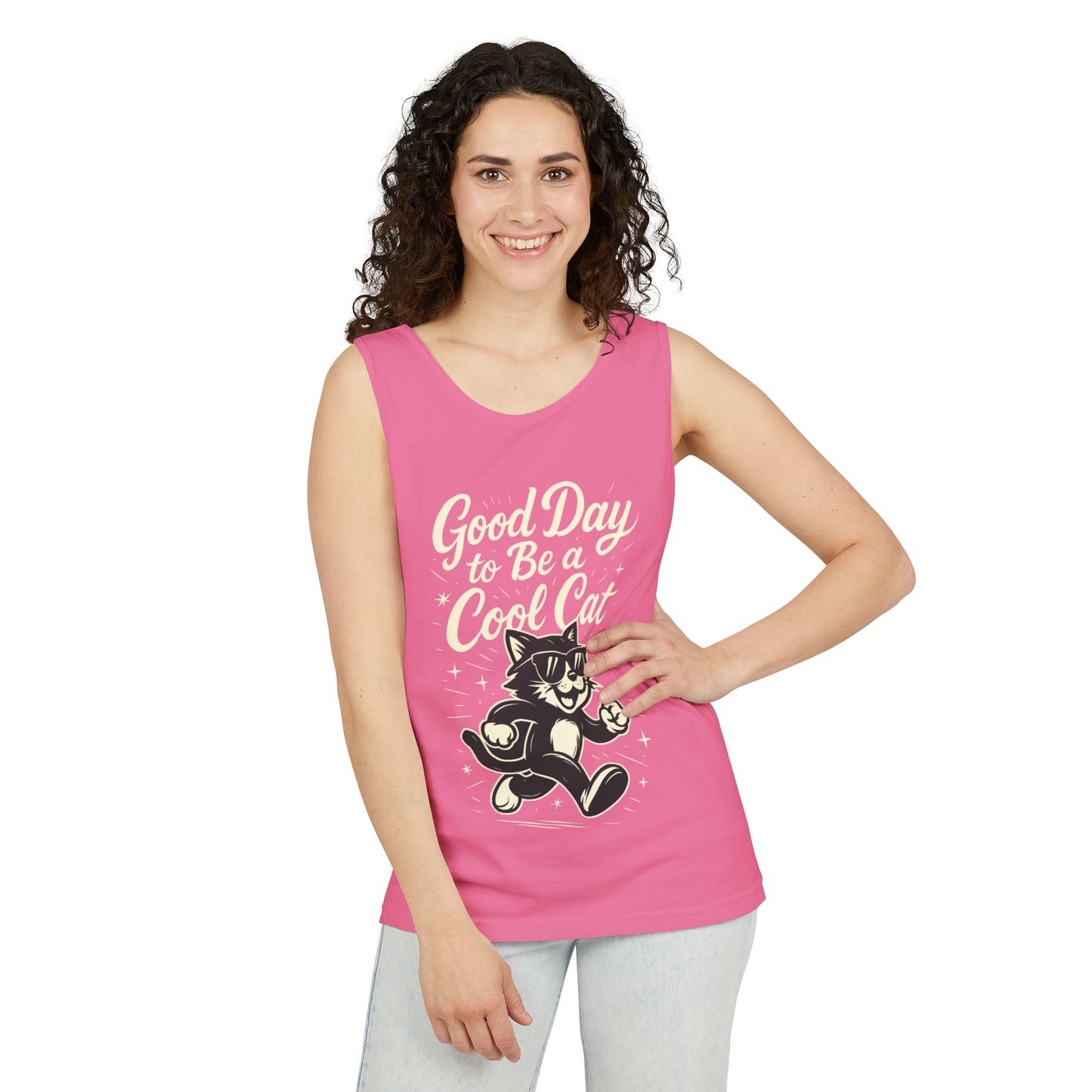 Cool Cat Womens Tank Top - Good Day to Be a Cool Cat Retro Kitty Sleeveless Shirt - Funny Summer Top, Gift for Cat Lovers