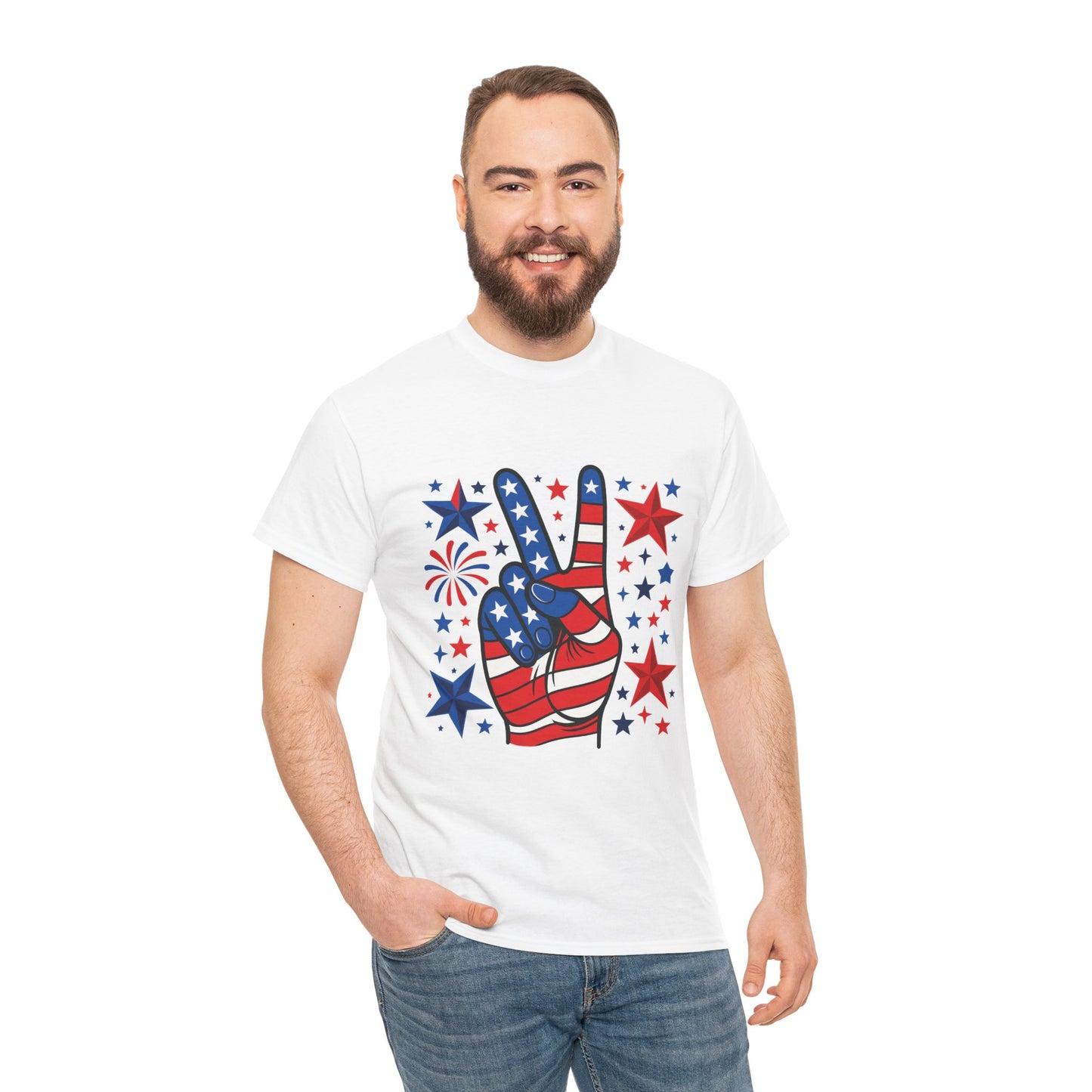 Patriotic Peace Hand Unisex Heavy Cotton Tee - Ideal for July 4th, Independence Day, Celebrations, Casual Wear, Everyday Style
