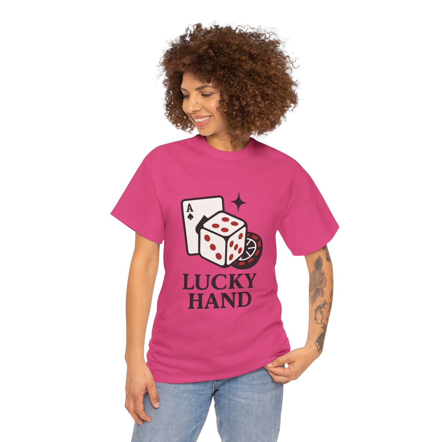 Lucky Hand Unisex Heavy Cotton Tee, Gambling Shirt, Casino Wear, Good Luck Gift, Poker T-Shirt, Casual Vintage Style
