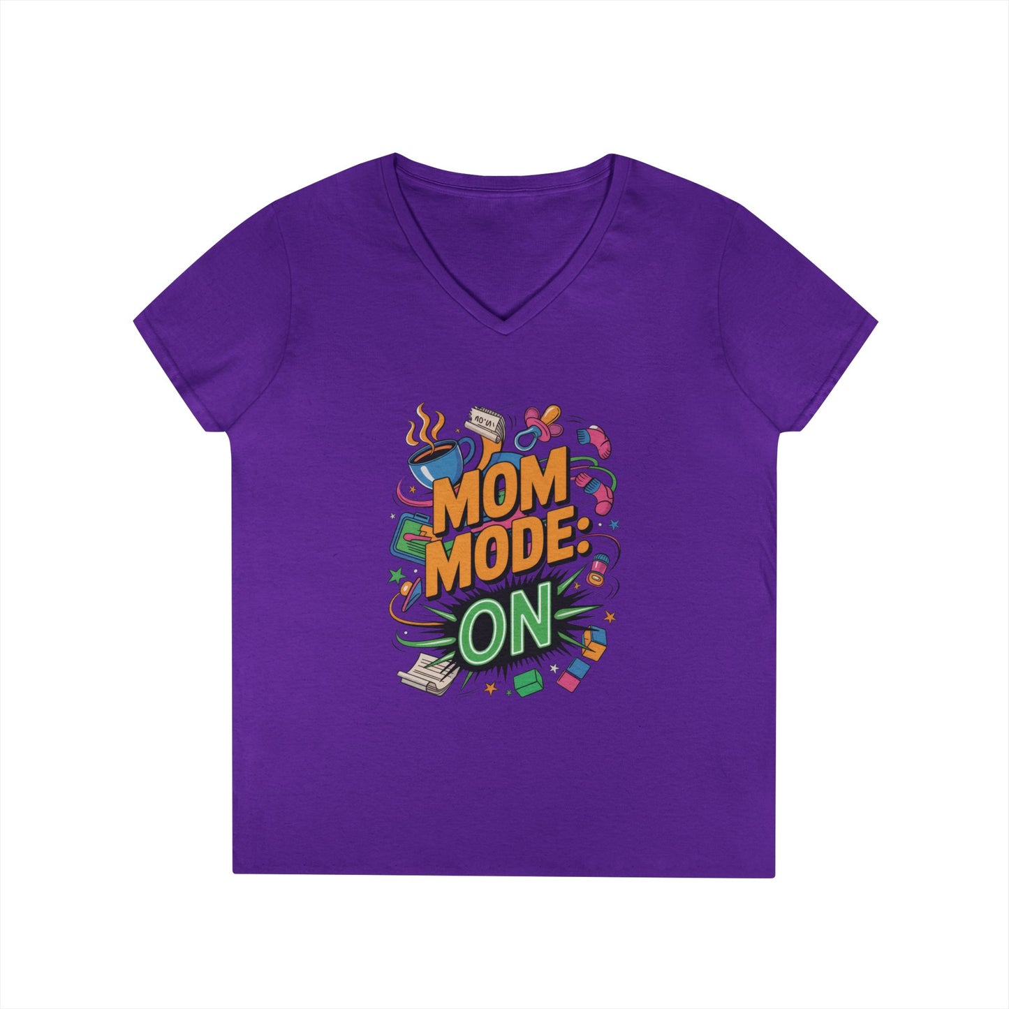 Mom Mode On Ladies V-Neck T-Shirt, Gift for Mom, Mother's Day Gift, Mother's Day Humor T-Shirt, Cute Mama Life Graphic Tee