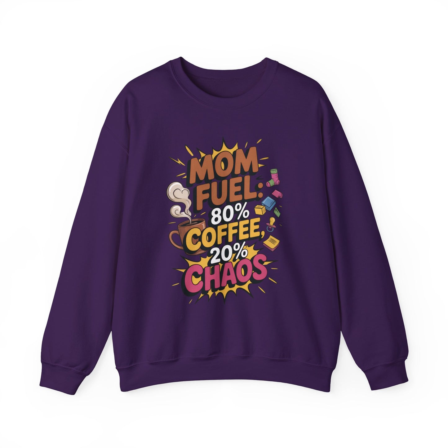 Funny Mom Fuel Sweatshirt, Perfect Gift for Moms, Chaos & Caffeine, Mother's Day Apparel, Funny Tired Mom Life Sweatshirt, Coffee Loving Mom