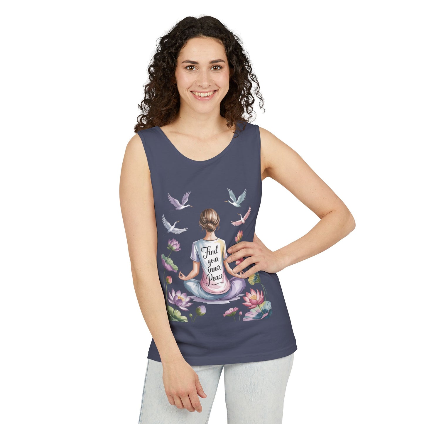 Meditation Floral Womens Tank Top, Find Your Inner Peace, Yoga Apparel, Gift for Mindfulness, Summer Relaxed Wear
