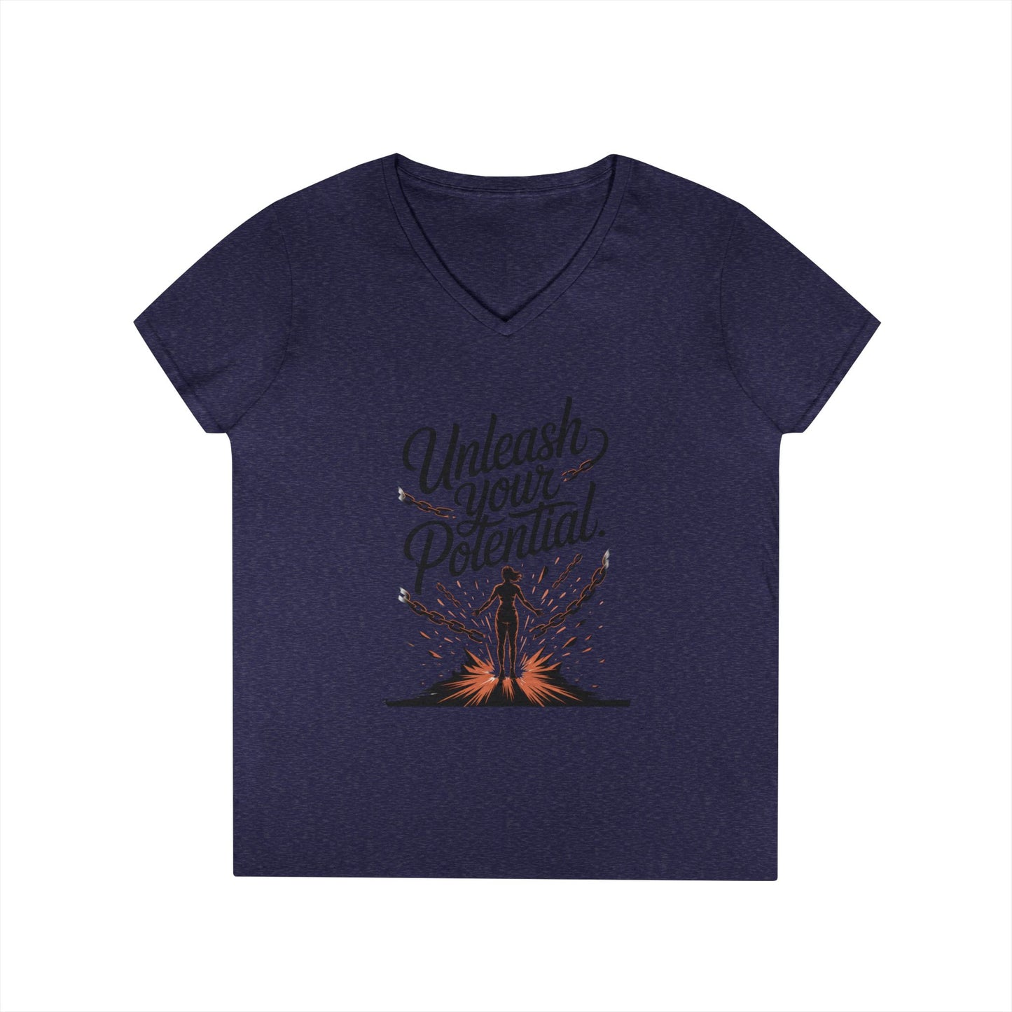 Empowering Ladies' V-Neck T-Shirt | Unleash Your Potential | Gift for Motivation, Birthday, Inspirational Wear, Positive Energy Top