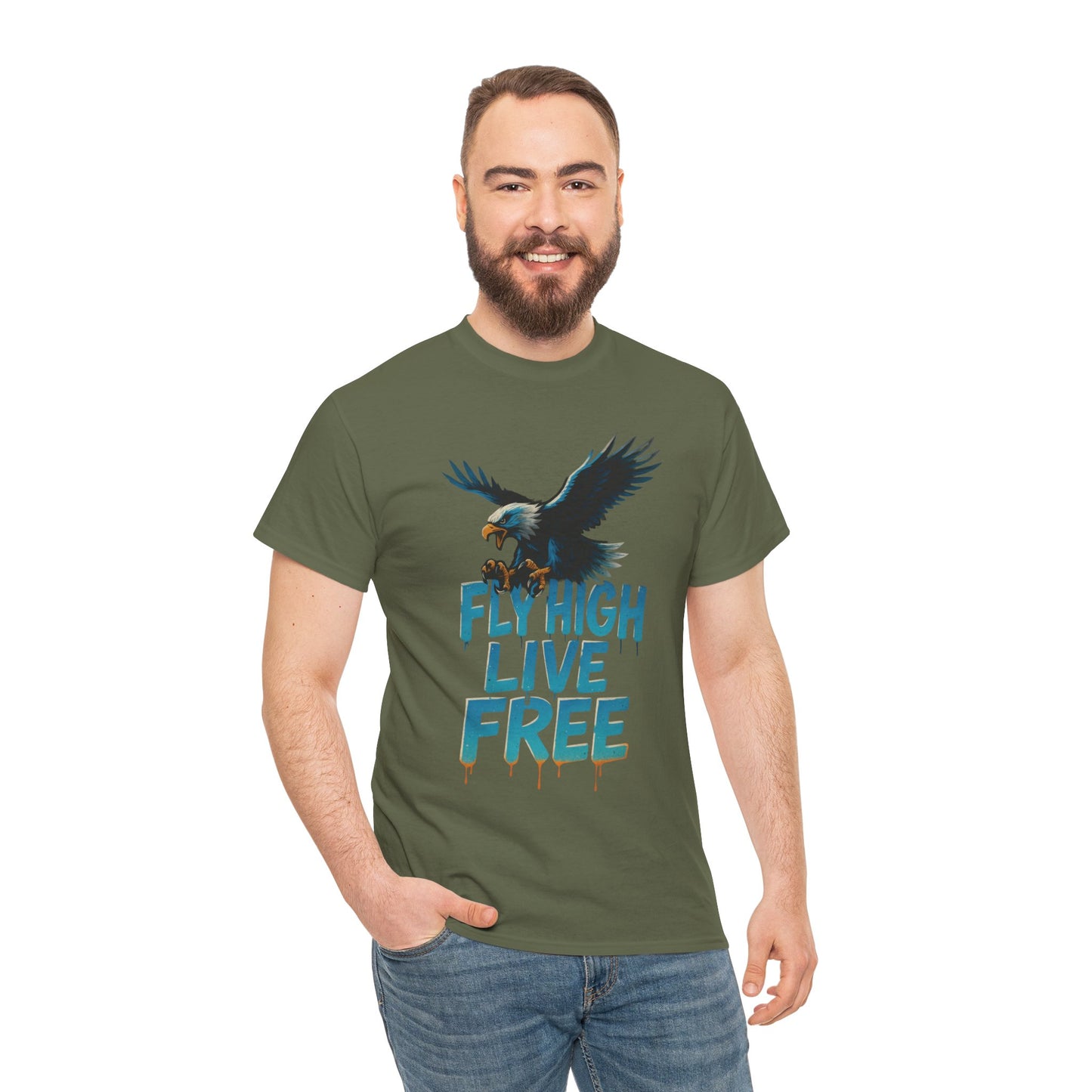 Fly High Live Free Eagle Graphic Mens T-Shirt, Eagle Tee, Fly Free Tee, Wild Flight