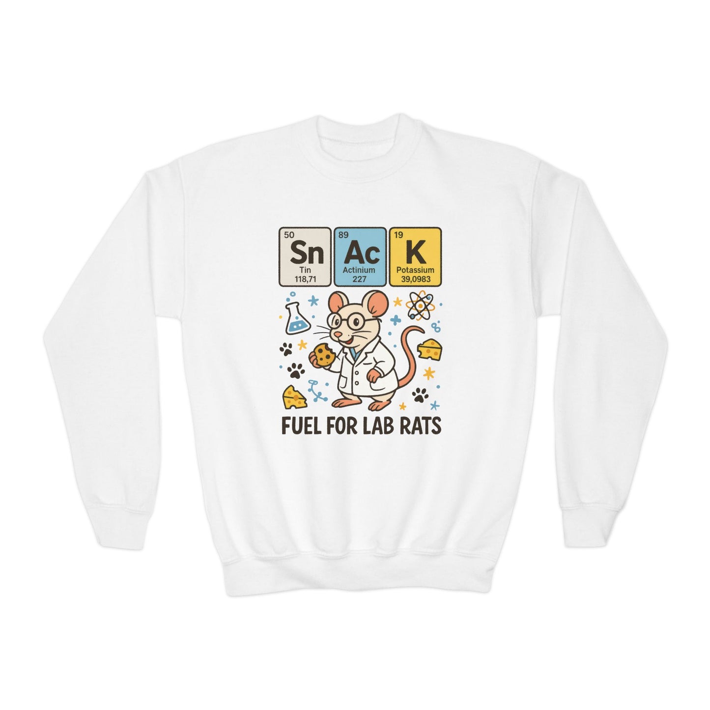 Youth Crewneck Sweatshirt - Fuel for Lab Rats, Cute Science Gift, Adorable Sweatshirt for Kids, Science Enthusiasts, Lab Rat Love