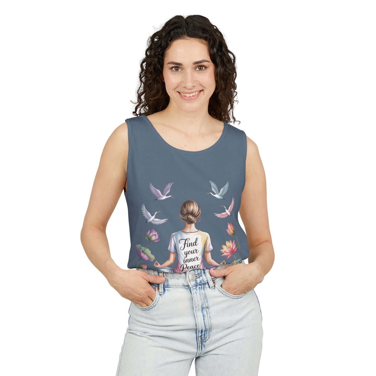 Meditation Floral Womens Tank Top, Find Your Inner Peace, Yoga Apparel, Gift for Mindfulness, Summer Relaxed Wear