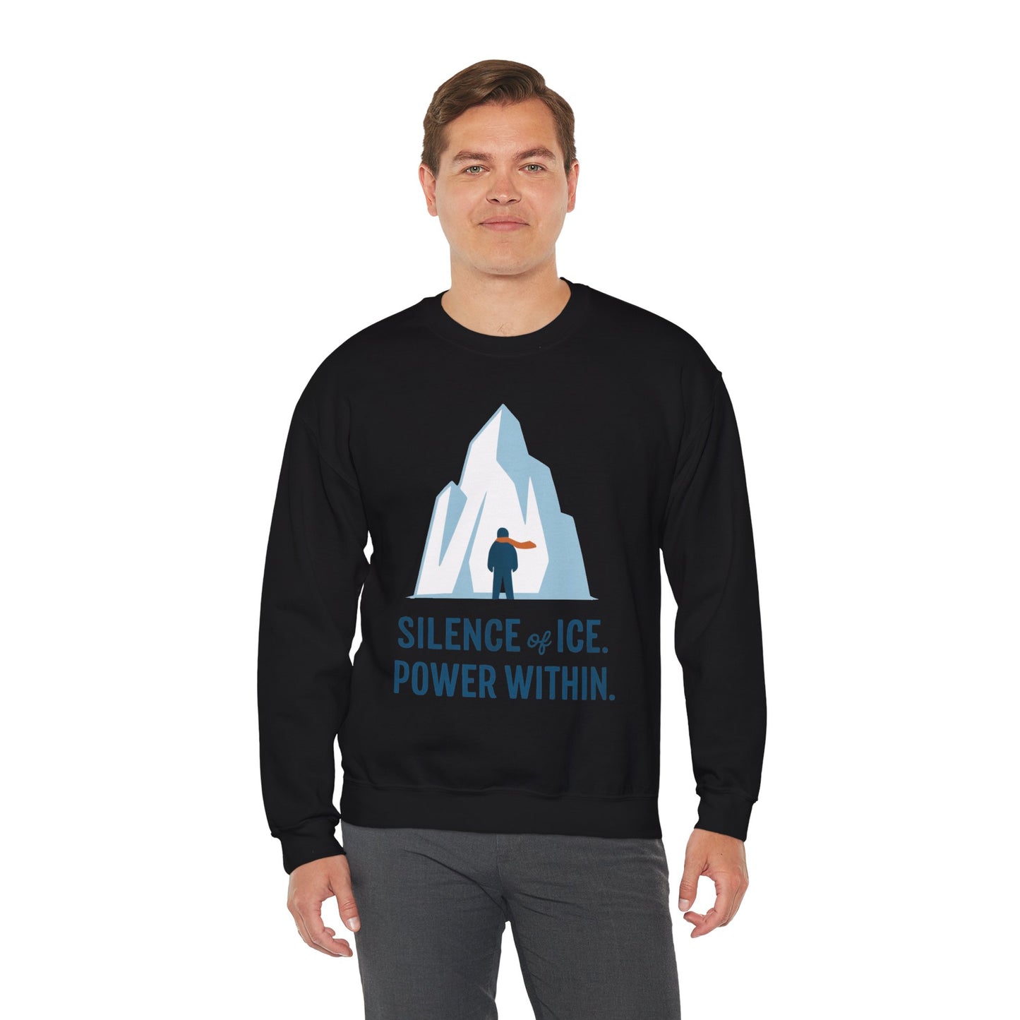 Men's Heavy Blend™ Crewneck Sweatshirt, Silence of Ice Power Within Sweatshirt, Nordic Iceberg Minimalist Pullover
