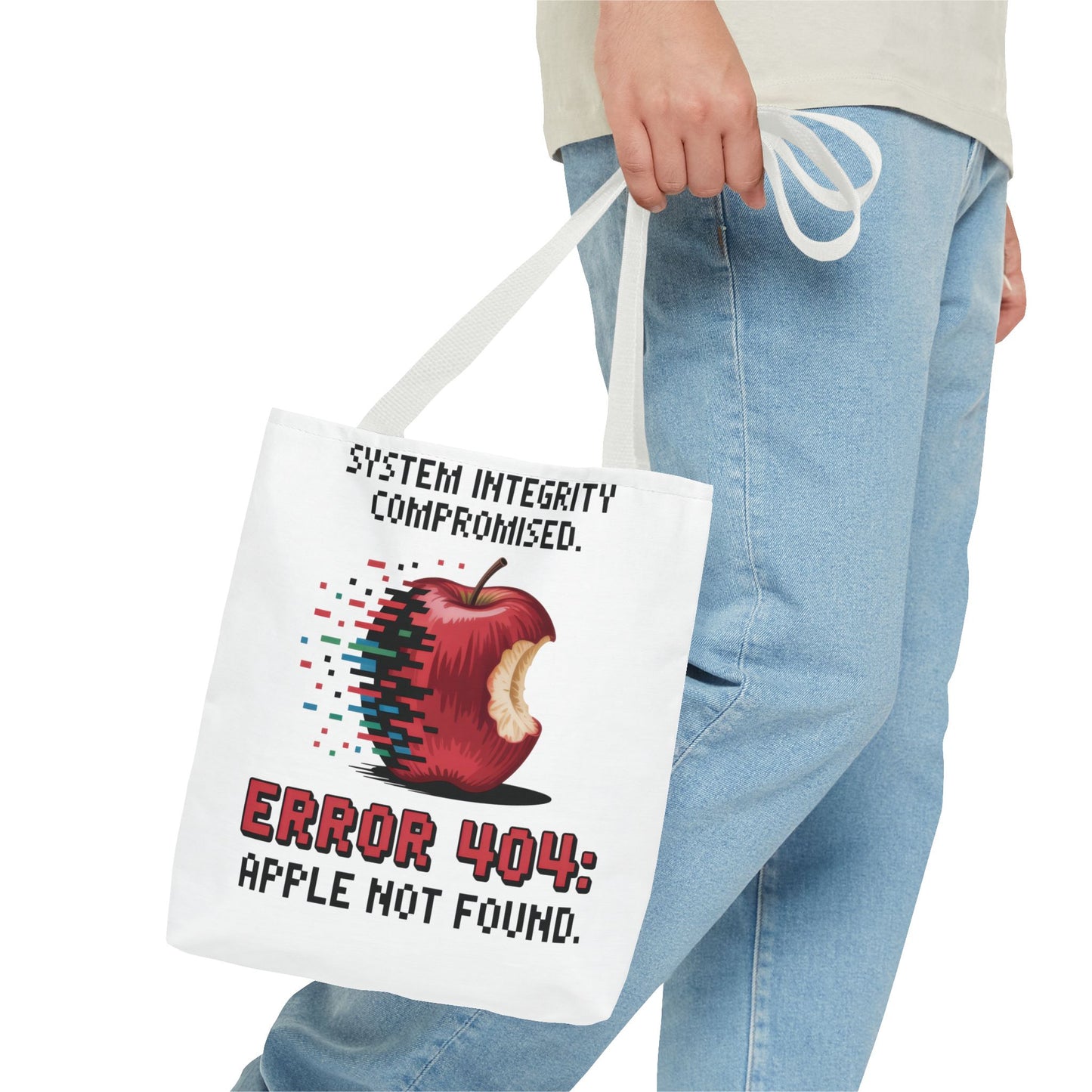 Error 404 Apple Tote Bag, Geek Tote, Funny Shopping Bag, Gift for Tech Lovers, Apple Lovers Tote, Digital Design Bag, Weekender Bag, Beach Bag, Large Canvas Bag