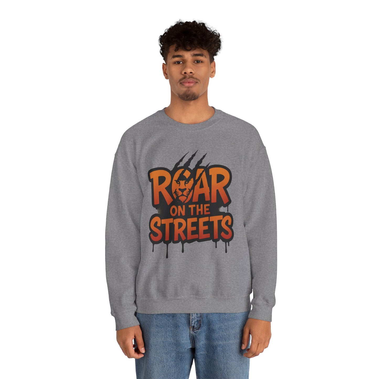Men's Heavy Blend™ Crewneck Sweatshirt, Roar on the Streets Mens Lion Crewneck Sweatshirt