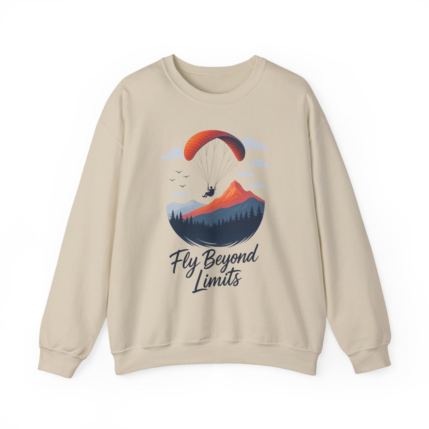 Adventure Inspiration Crewneck Sweatshirt - Fly Beyond Limits, Cozy Outdoor Outfit, Gift for Adventurers, Travel, Motivation Apparel