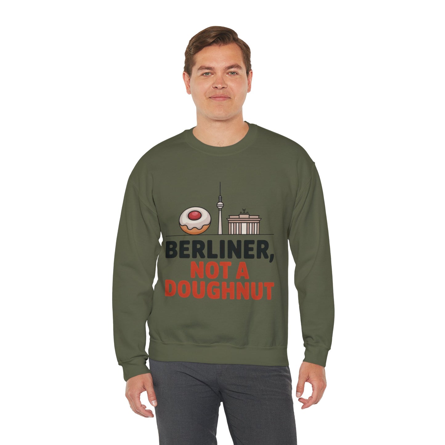 Mens Heavy Blend™ Crewneck Sweatshirt, Berliner Not a Doughnut Funny Berlin Mens Sweatshirt