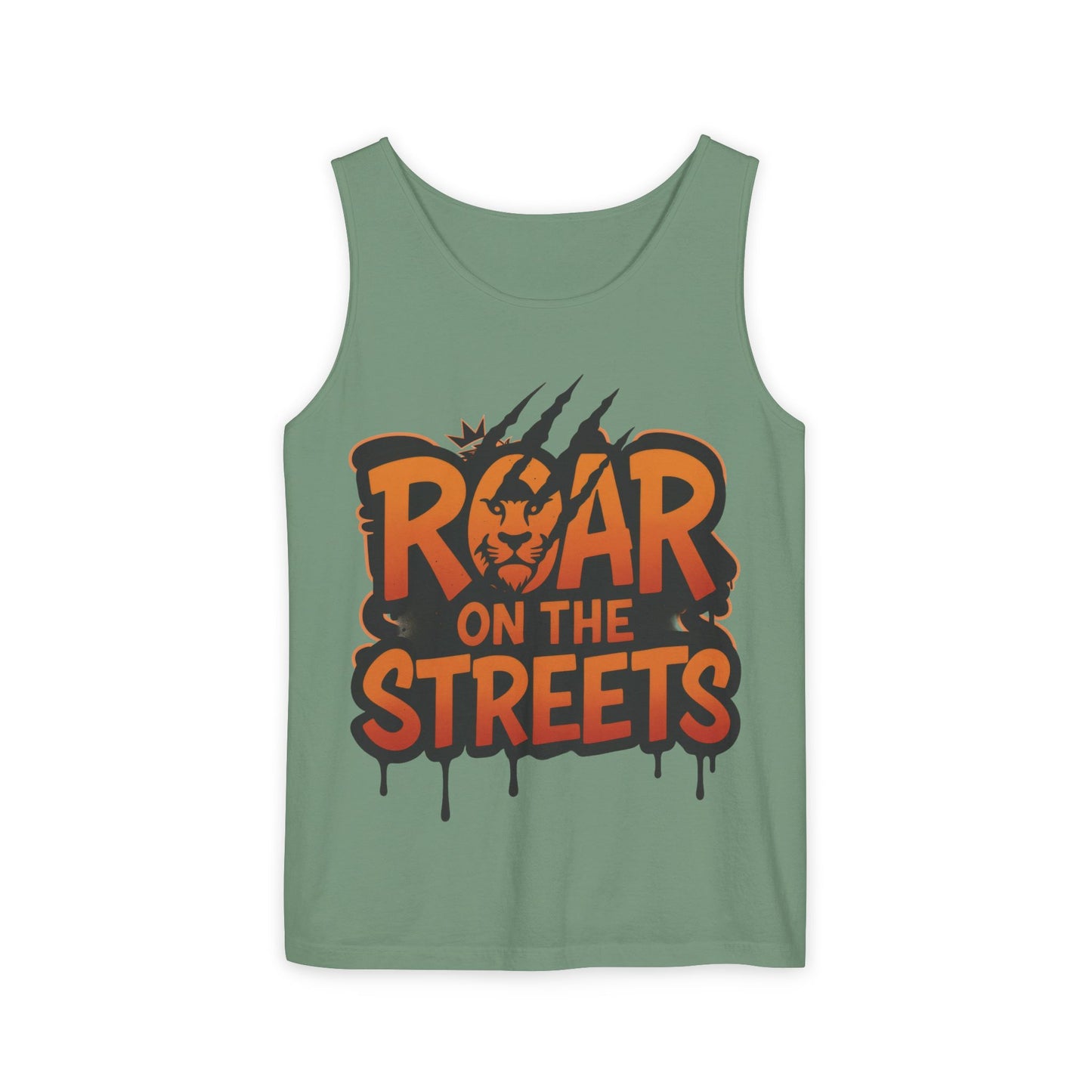 Mens Garment-Dyed Tank Top, Roar on the Streets Lion Graphic Mens Tank Top