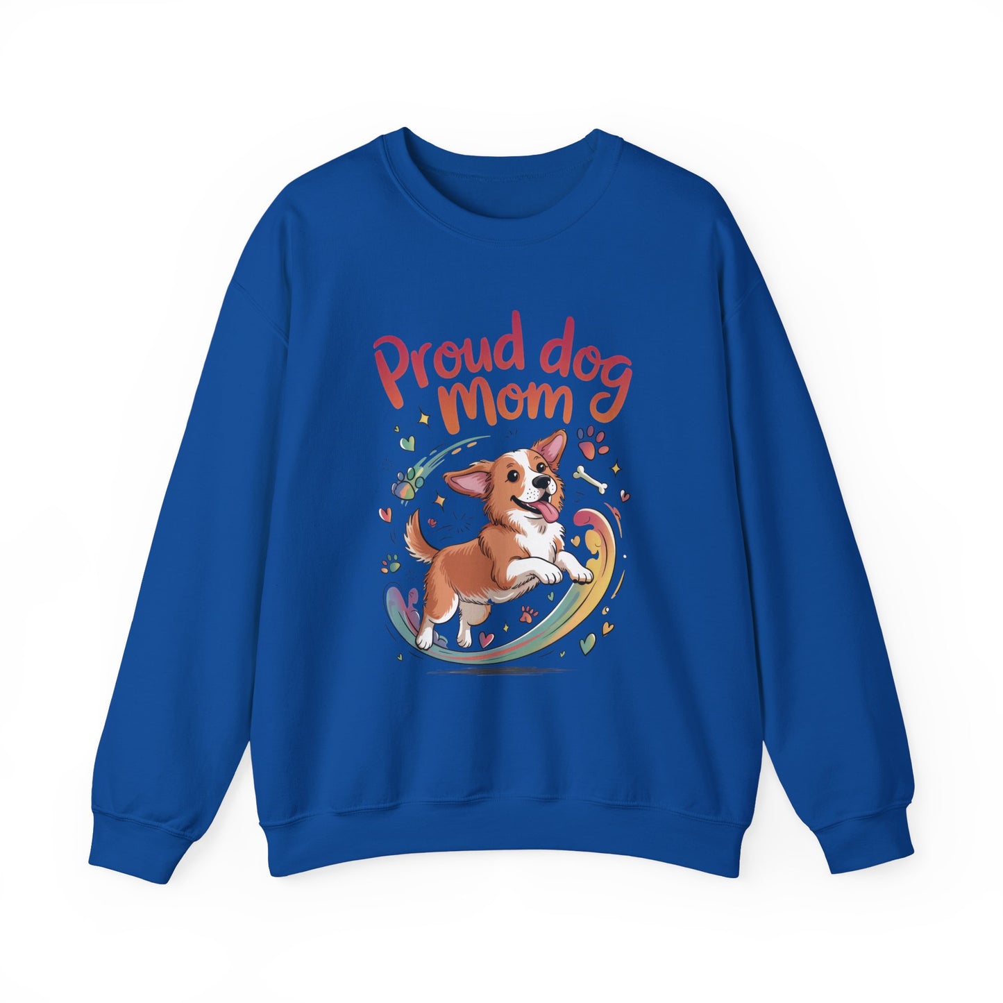 Proud Dog Mom Crewneck Sweatshirt, Pet Lover Gift, Dog Mom Apparel, Animal Lover Clothing, Gift for Dog Moms, Puppy Paw Rainbow Print