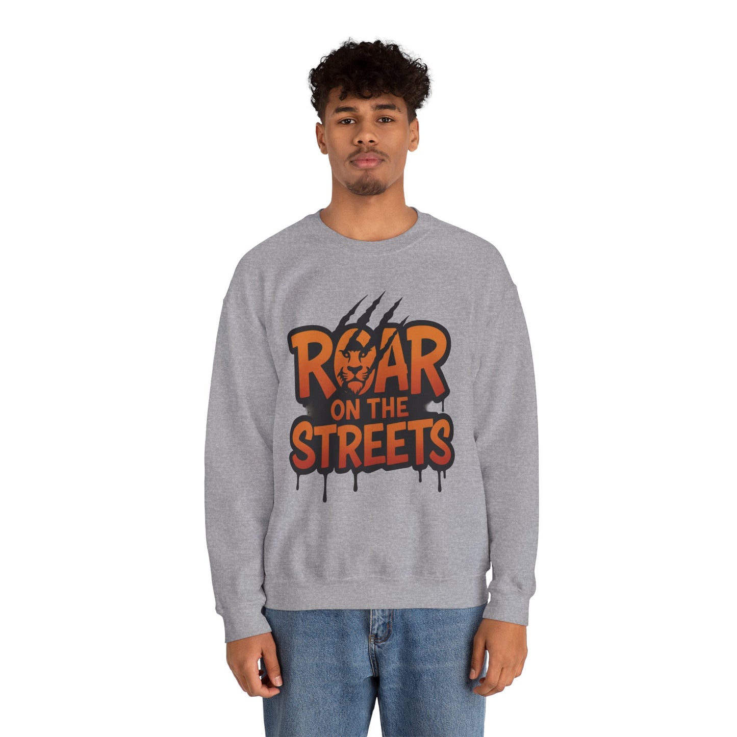 Men's Heavy Blend™ Crewneck Sweatshirt, Roar on the Streets Mens Lion Crewneck Sweatshirt