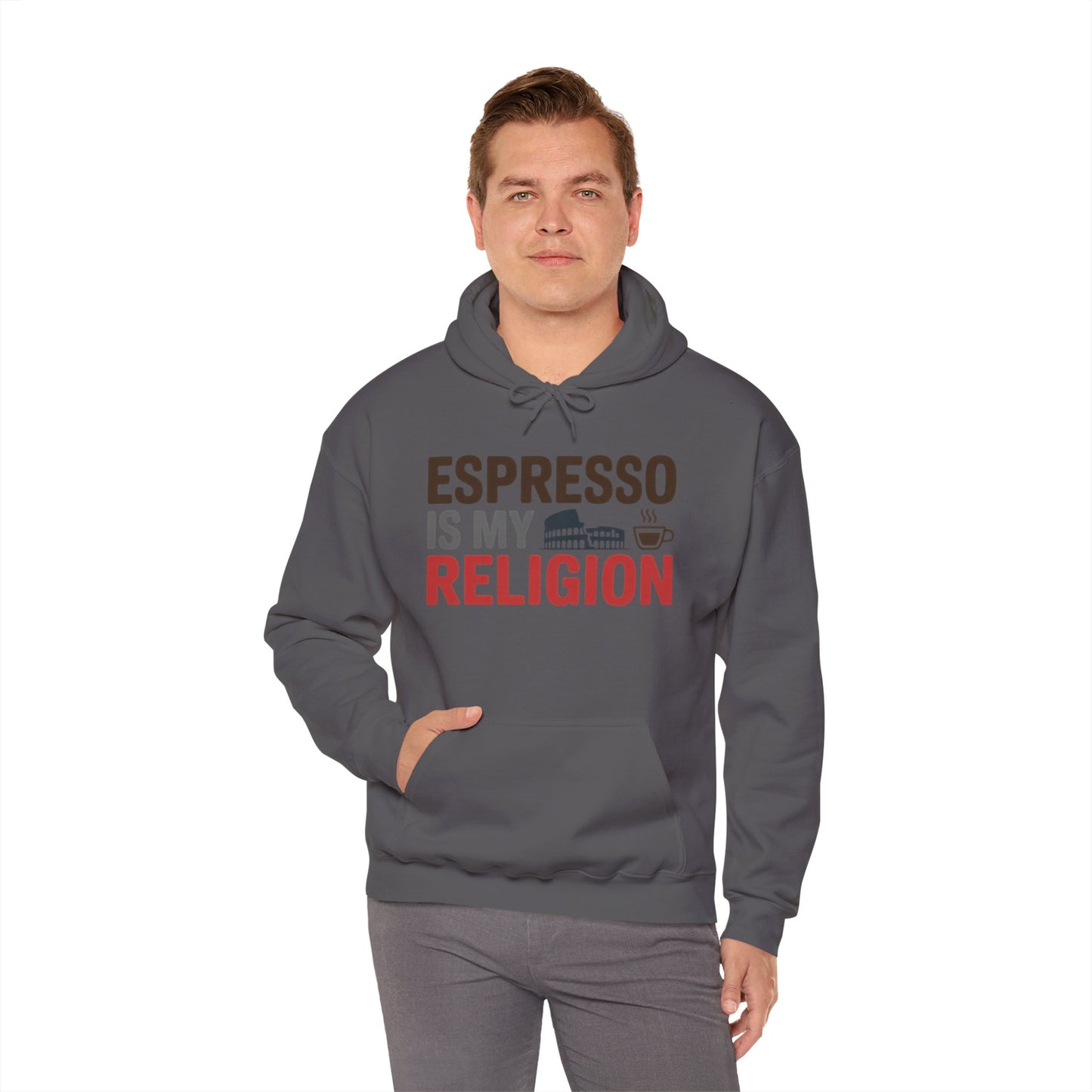 Mens Heavy Blend™ Hooded Sweatshirt, Espresso Is My Religion Coffee Rome Mens Hoodie