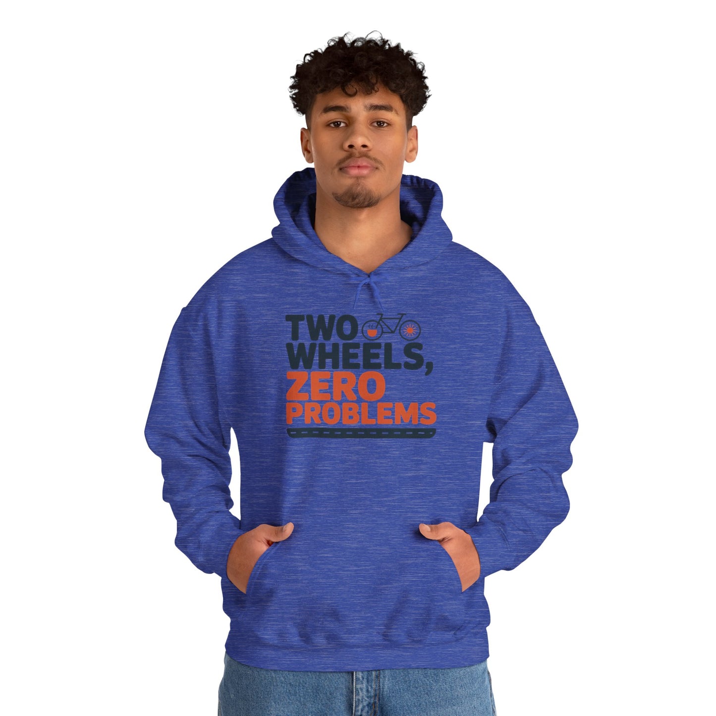 Men's Heavy Blend™ Hooded Sweatshirt, Two Wheels Zero Problems Mens Funny Cycling Hoodie, Cyclist Gift