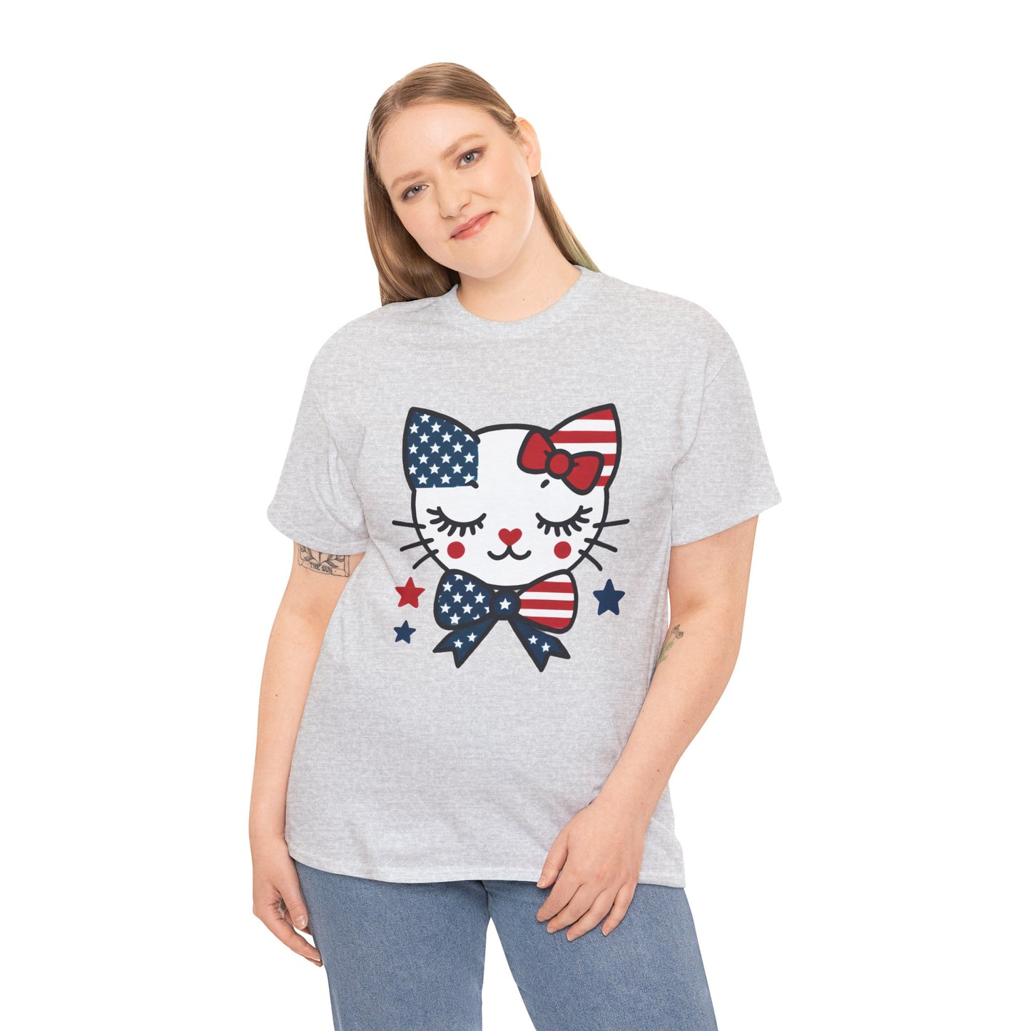 Patriotic Cat Women's Tee, Cute Cat Shirt, Women's T-Shirt, July 4th Outfit, Independence Day Gift, Animal Lover Apparel
