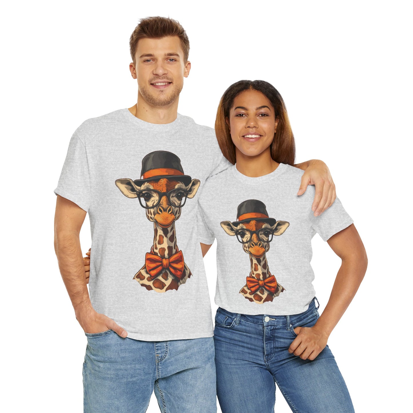 Hipster Giraffe T-Shirt with Hat and Glasses, Whimsical Giraffe Tee, Fun Gift, Cute Graphic Shirt, Unisex Heavy Cotton Tee