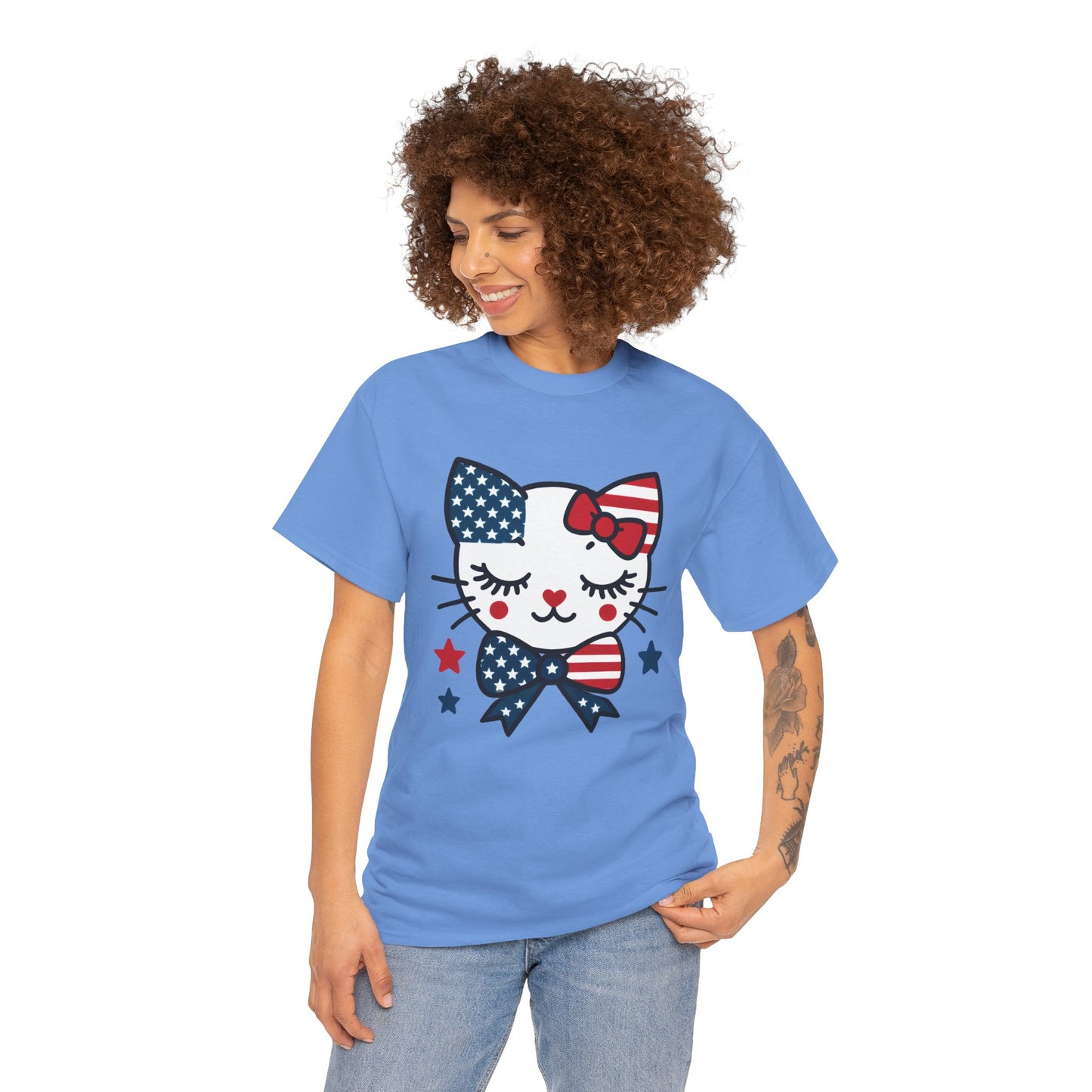 Patriotic Cat Women's Tee, Cute Cat Shirt, Women's T-Shirt, July 4th Outfit, Independence Day Gift, Animal Lover Apparel