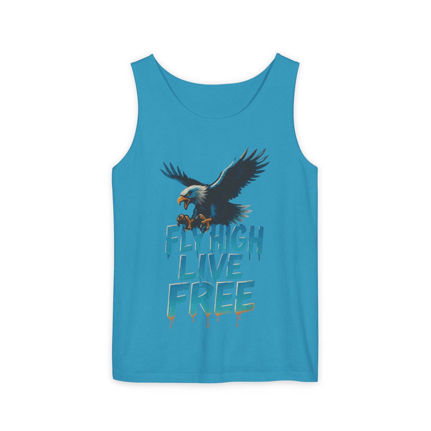 Mens Garment-Dyed Tank Top, Fly High Live Free Eagle Mens Tank Top Gym Wear