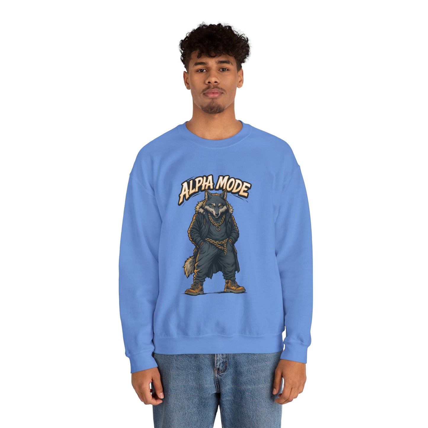 Alpha Mode Wolf Crewneck Sweatshirt, Mens Streetwear Pullover, Hip Hop Savage Wolf Sweater, Alpha Male Graphic Crewneck, Urban Wolf Gift