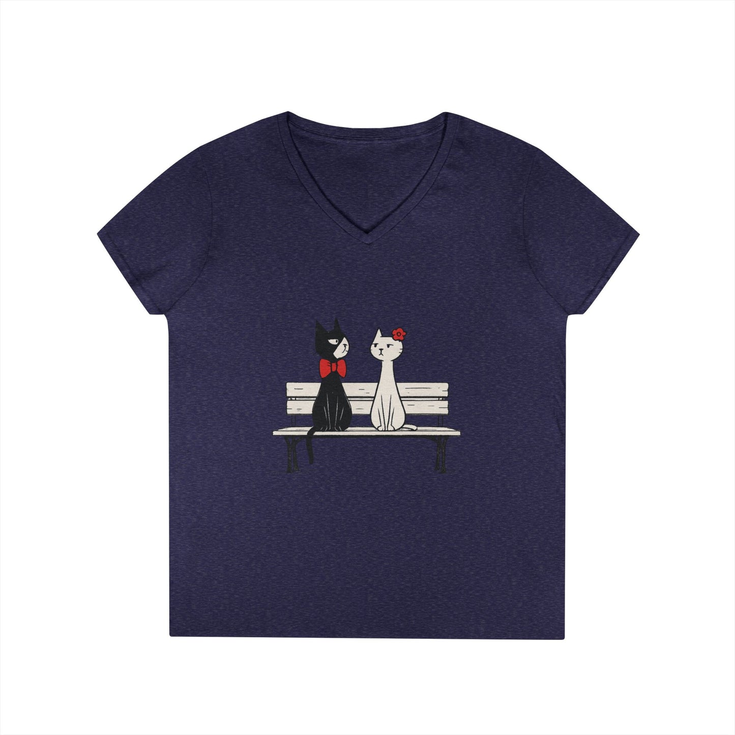 Cute Cat Lovers V-Neck T-Shirt, Casual Wear, Gift for Her, Pet Lovers, Best Friend Gift, Cute Cat Design, Valentine's Day, Cat Love