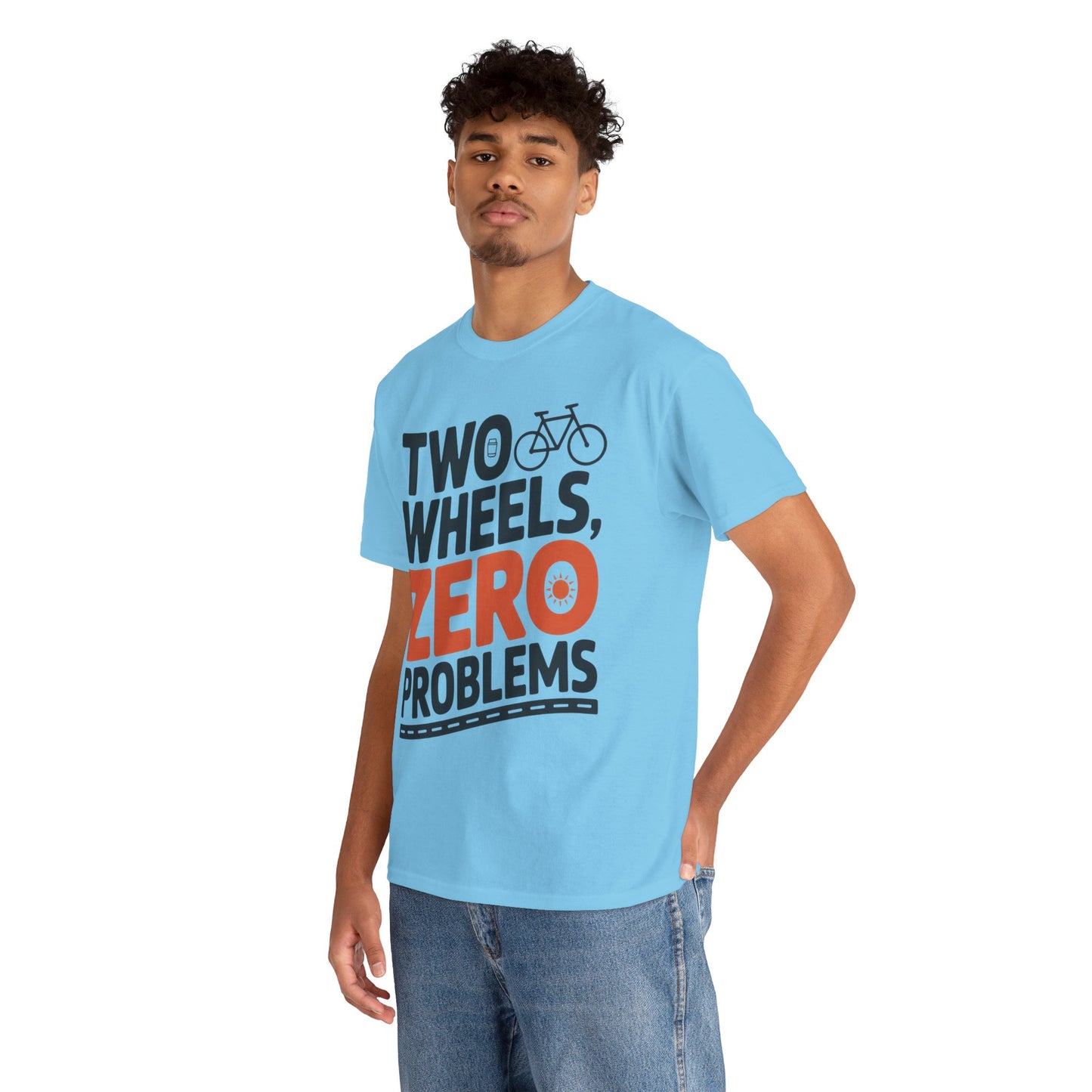 Two Wheels Zero Problems Mens Graphic Biker T-Shirt, Bike Humor Tee, Biker Gift
