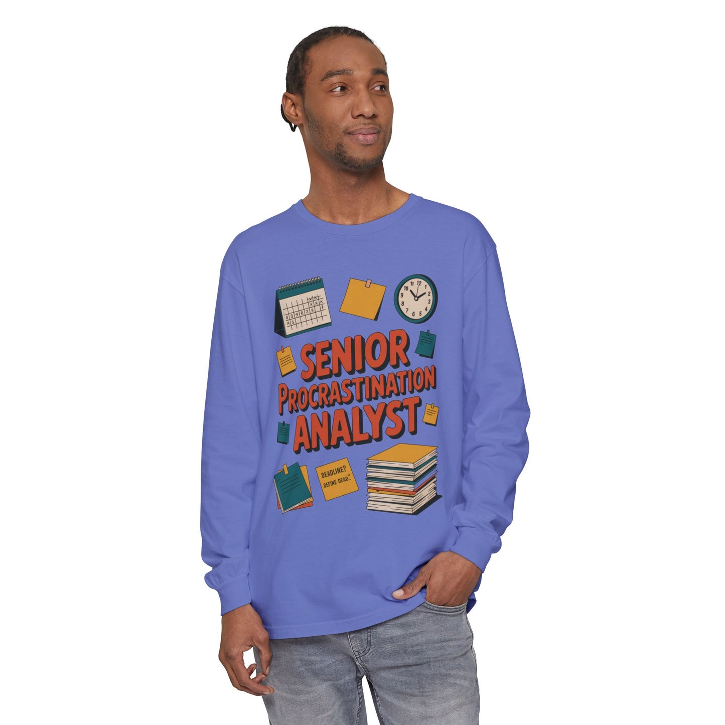 Senior Procrastination Analyst Long Sleeve Tee, Funny Work Shirt,Gift for Analysts, Office Humor, Meme Long Sleeve, Motivation Humor Apparel