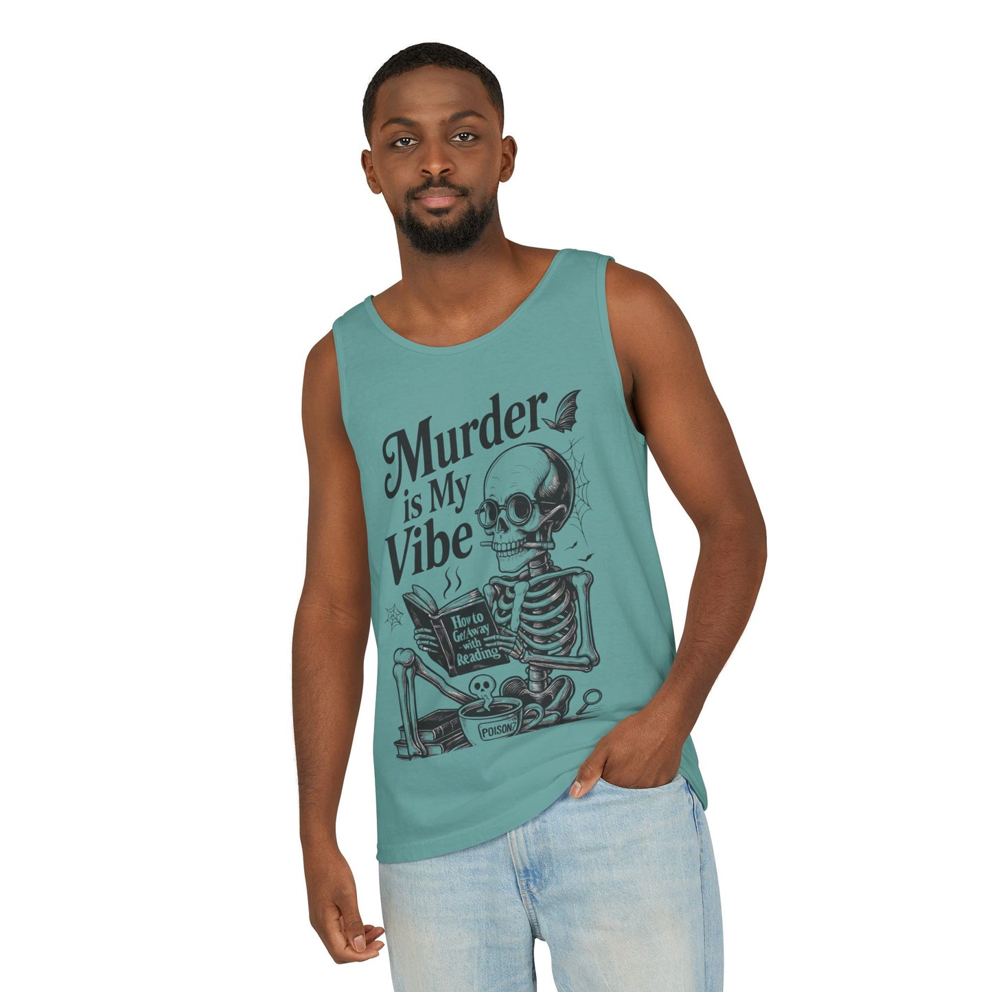 Murder Is My Vibe Tank Top, Mens Goth Tank, Halloween Clothing, Skeleton Graphic Tee, Cozy Casual Wear, Quirky Gift Idea
