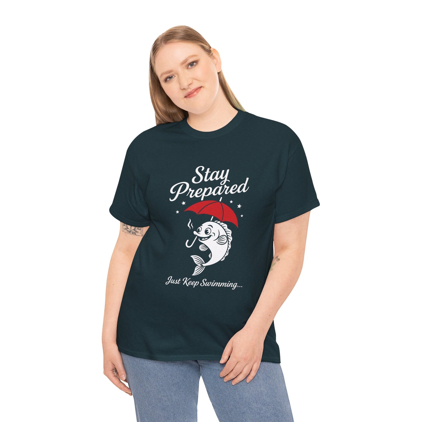 Stay Prepared Fish Shirt for Women - Just Keep Swimming Funny Nautical Tee - Positive Fishing Gift, Outdoor Adventure Apparel