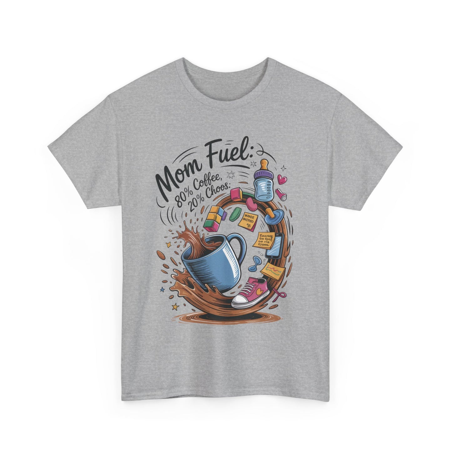 Mom Fuel Heavy Cotton Tee, Funny Coffee Lover T-Shirt, Gift for Moms, Mother's Day, Casual Wear, Pajama Top