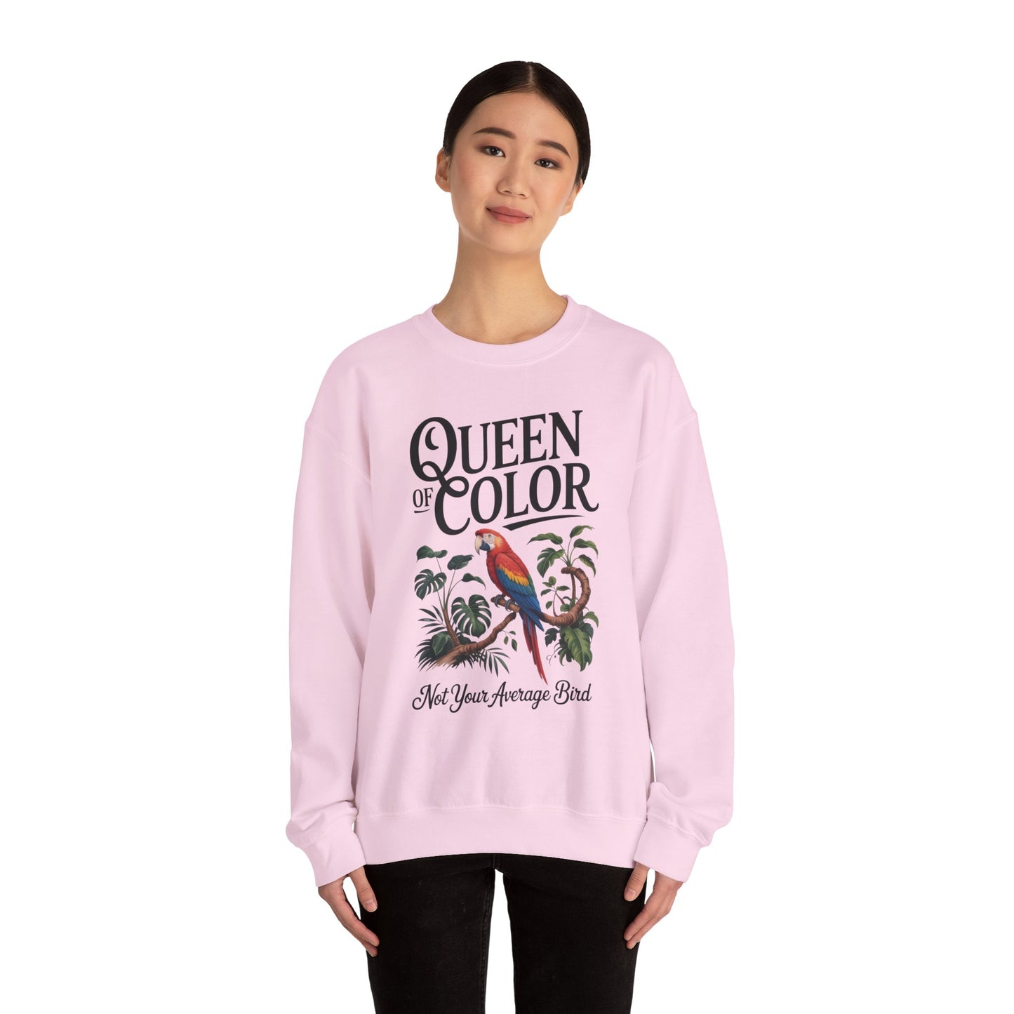 Vibrant Crewneck Womens Sweatshirt, Colorful Apparel, Bird Design, Cozy Layering, Gift for Nature Lovers, Fun Fashion