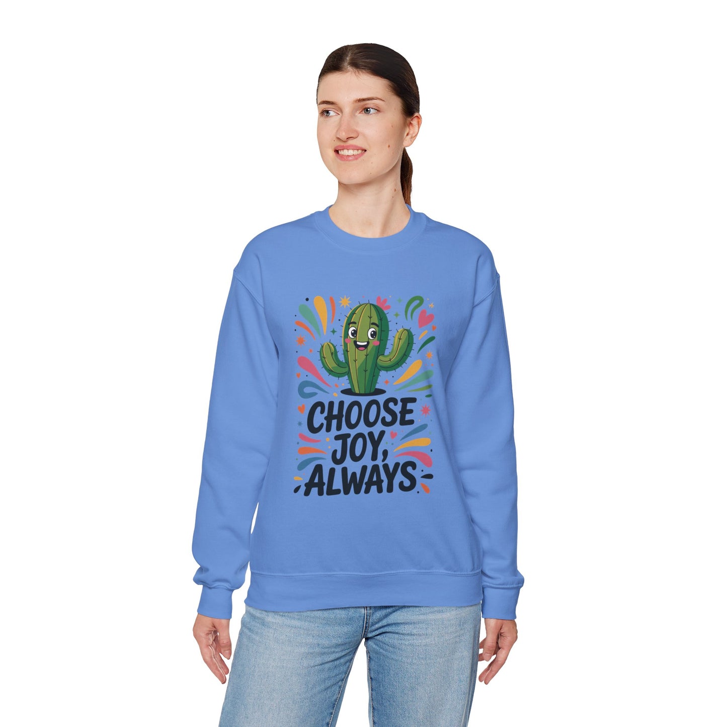 Joyful Cactus Sweatshirt: Choose Joy Always, Cozy Gift for Friends, Womens Casual Wear, Perfect for Celebrations and Everyday Comfort